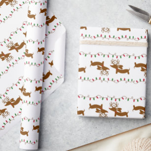 Reindeer Dachshund Christmas Gift Wrapping Paper