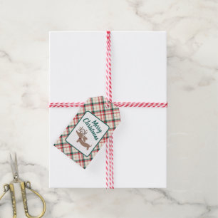 Reindeer Dachshund Christmas Preppy Plaid Gift Tag