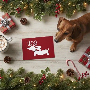 Reindeer Dachshund Holiday Greeting Card Doxie