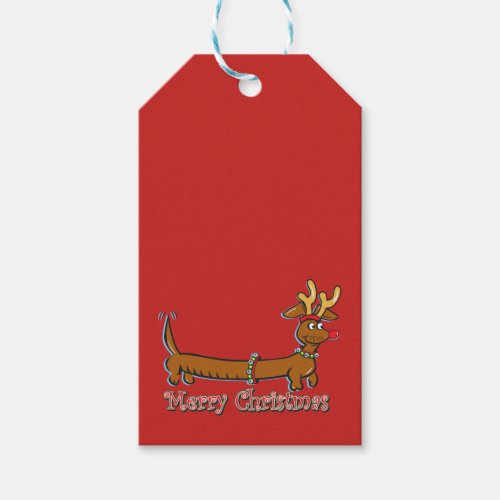 Reindeer Dachshund Merry Christmas Gift Tags