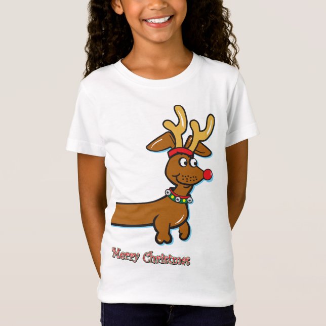 Reindeer Dachshund Merry Christmas T-Shirt (Front)