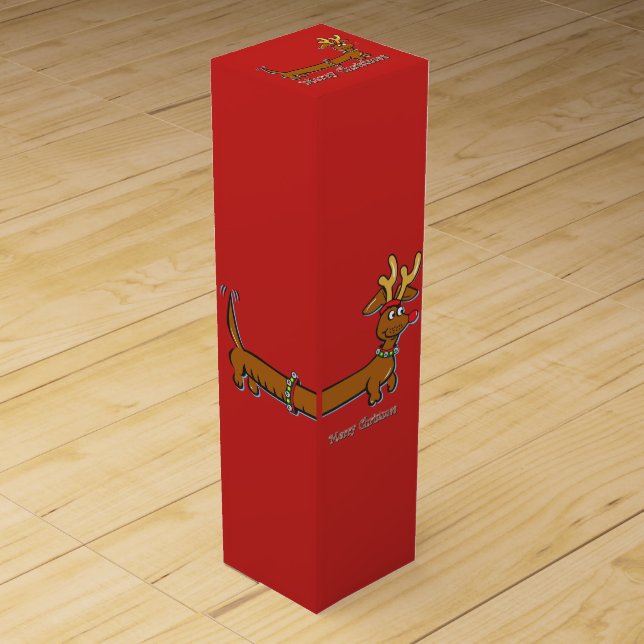 Reindeer Dachshund Merry Christmas Wine Box (Front)