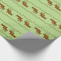 Reindeer Dachshund on Green Wrapping Paper
