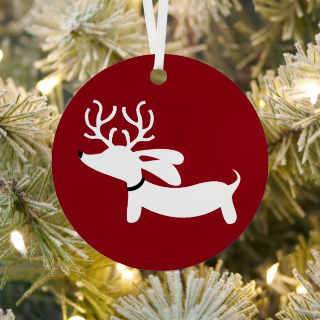 Reindeer Dachshund Red Christmas Tree Ornament (Insitu)