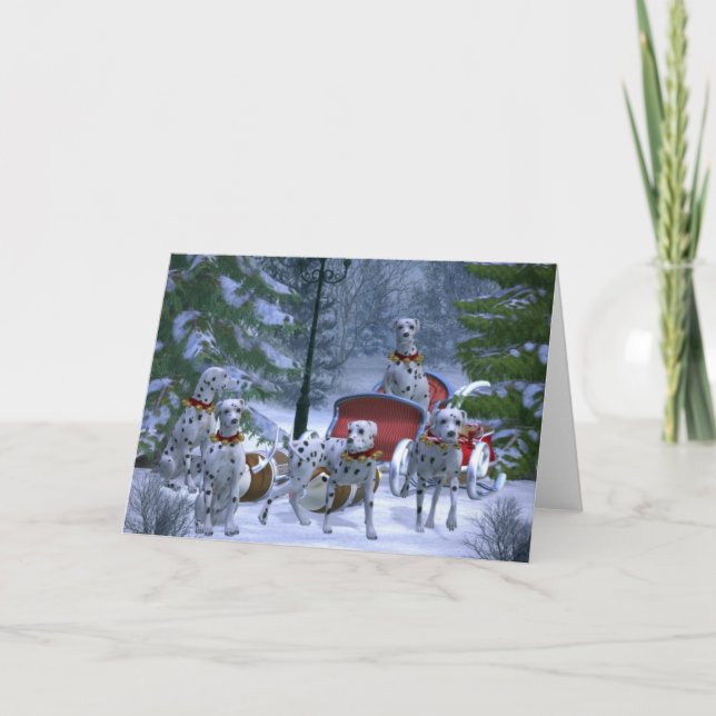 Reindeer Dalmatian Dogs Christmas Greeting Card (Front)