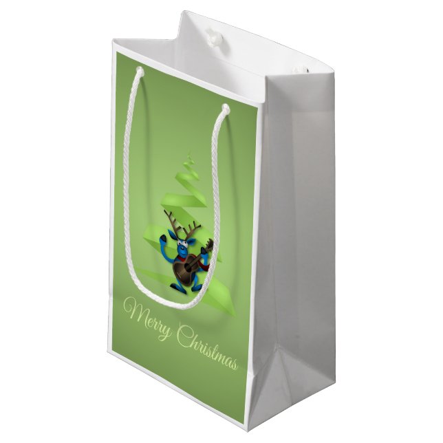 Reindeer Dancing Guitar Merry Christmas Tree Small Gift Bag (Front Angled)