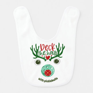Reindeer Deck the Halls with Pickleballs Christmas Baby Bib