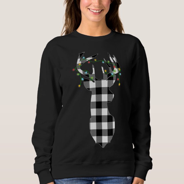 Reindeer Deer Buffalo Plaid Christmas Light Pajama Sweatshirt (Front)
