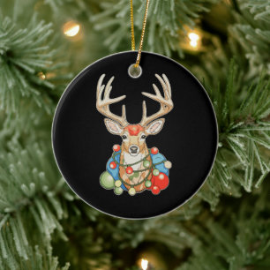 Reindeer Deer Christmas Xmas Lights Holiday Season Ceramic Ornament