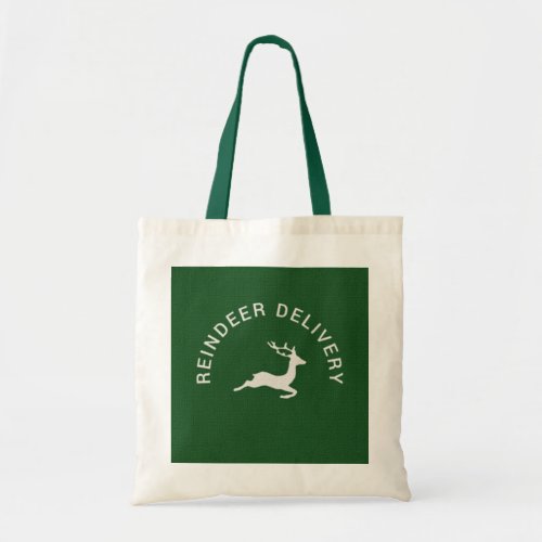 Reindeer Delivery on Green Tote Bag