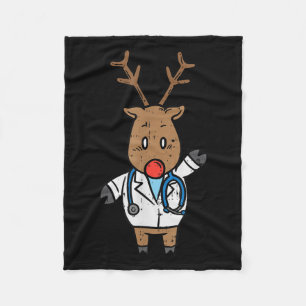 Reindeer Doctor Nurse Stethoscope Medical Christma Fleece Blanket