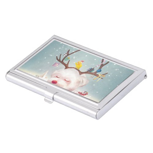 Reindeer Dog with Christmas Ornaments Business Card Case