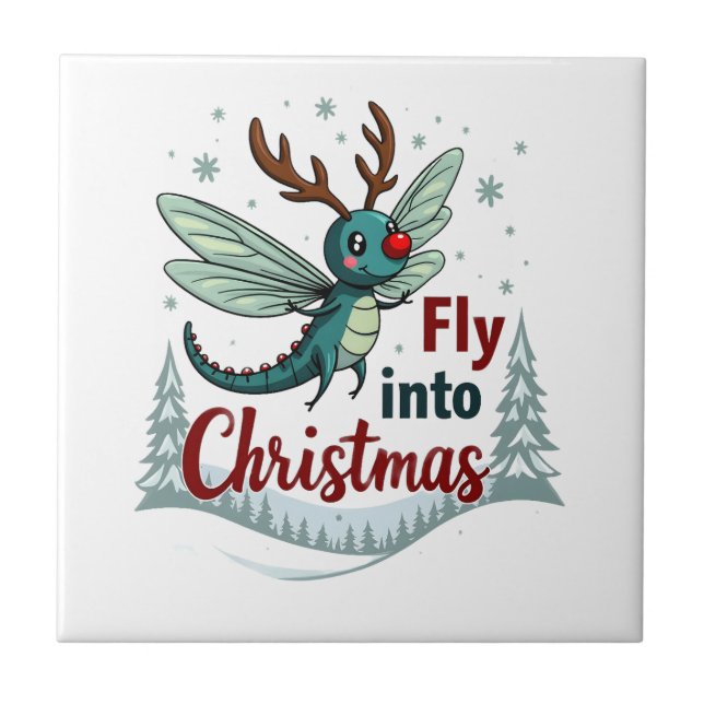 Reindeer Dragonfly Ceramic Tile (Front)