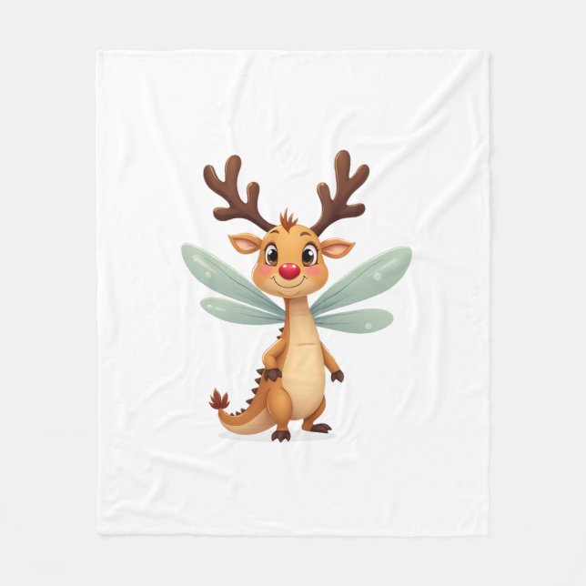 Reindeer Dragonfly Fleece Blanket (Front)