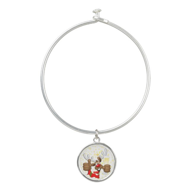 Reindeer Drunk Funny Christmas Character Bangle Bracelet (Front)