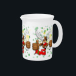 Reindeer Drunk Funny Christmas Character Beverage Pitcher<br><div class="desc">Funny Christmas Reindeer Cartoon Character,  Looking really Drunk and groggy,  after the Party,  with still a Glass with Champagne on its paw and with thumb up. Original Vector Graphic Art Copyright BluedarkArt TheChameleonArt.</div>