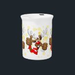 Reindeer Drunk Funny Christmas Character Beverage Pitcher<br><div class="desc">Funny Christmas Reindeer Cartoon Character,  Looking really Drunk and groggy,  after the Party,  with still a Glass with Champagne on its paw and with thumb up. Original Vector Graphic Art Copyright BluedarkArt TheChameleonArt.</div>
