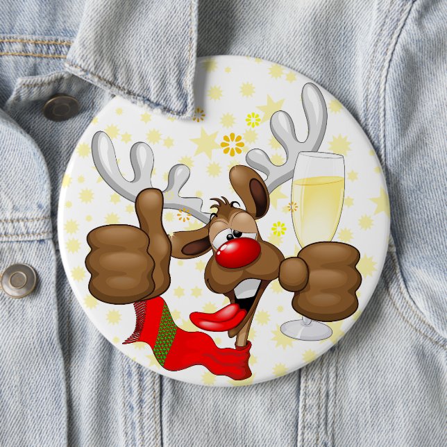 Reindeer Drunk Funny Christmas Character Button (In Situ)