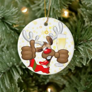 Reindeer Drunk Funny Christmas Character Ceramic Ornament