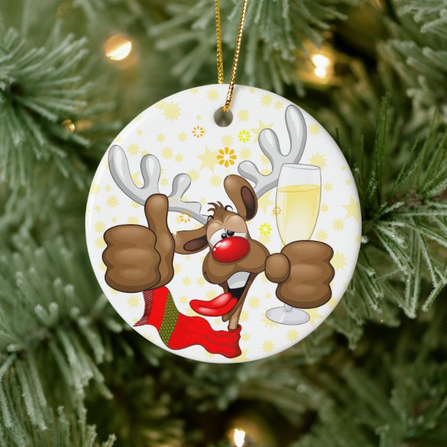 Reindeer Drunk Funny Christmas Character Ceramic Ornament (Tree)