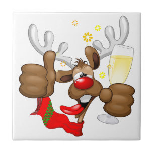 Reindeer Drunk Funny Christmas Character Ceramic Tile