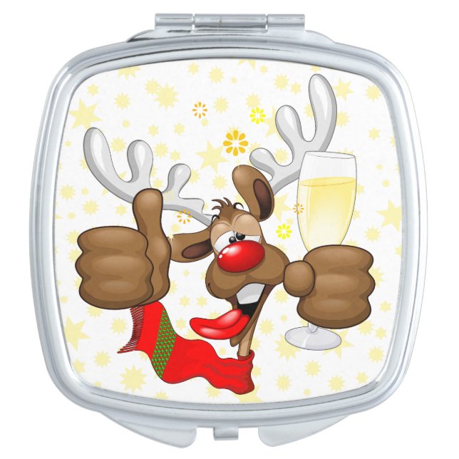 Reindeer Drunk Funny Christmas Character Compact Mirror (Front)
