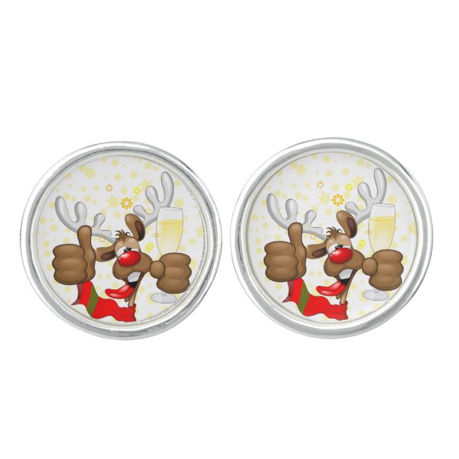 Reindeer Drunk Funny Christmas Character Cufflinks (Front)