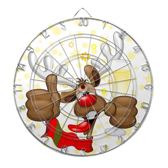 Reindeer Drunk Funny Christmas Character Dart Board (Front)