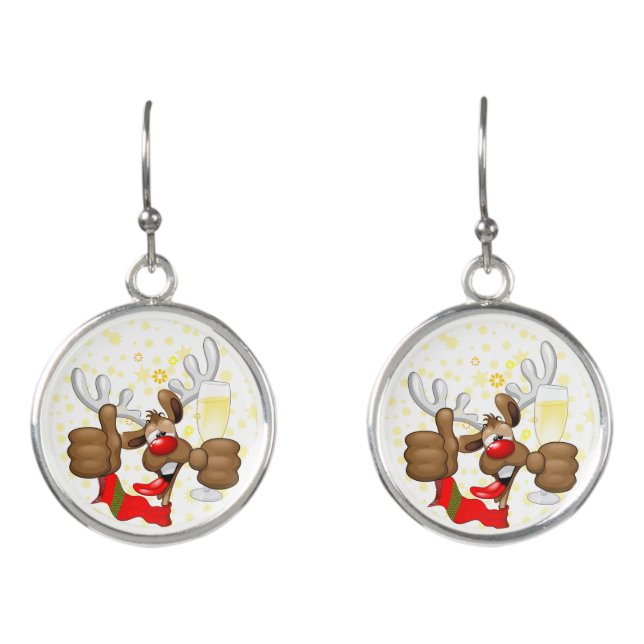 Reindeer Drunk Funny Christmas Character Earrings (Front)