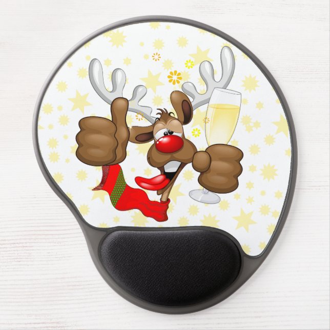 Reindeer Drunk Funny Christmas Character Gel Mouse Pad (Front)