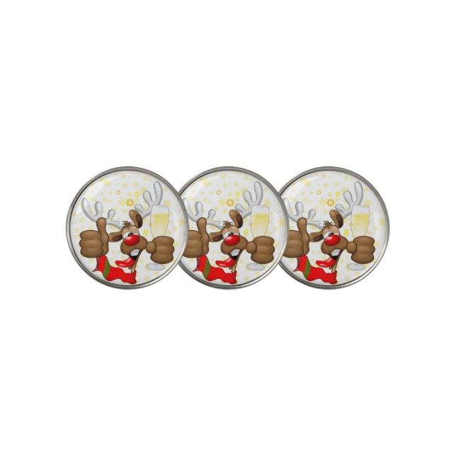 Reindeer Drunk Funny Christmas Character Golf Ball Marker (3 Up)