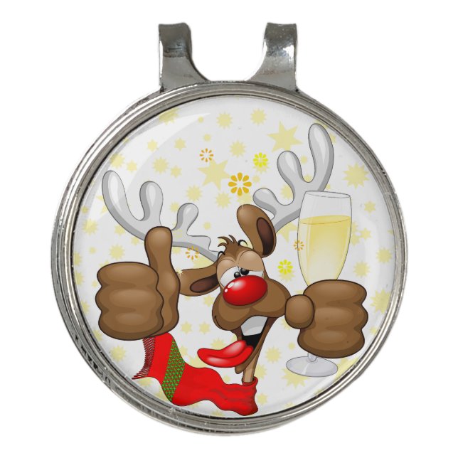 Reindeer Drunk Funny Christmas Character Golf Hat Clip (Front)
