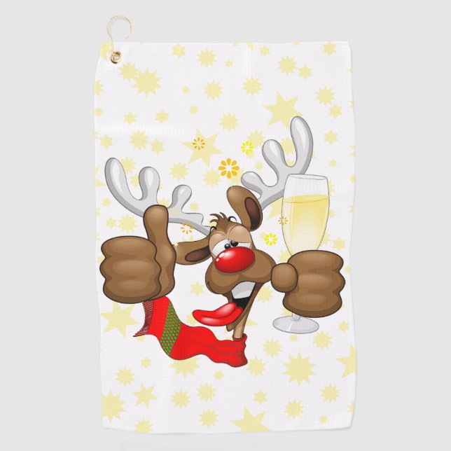 Reindeer Drunk Funny Christmas Character Golf Towel (Front)