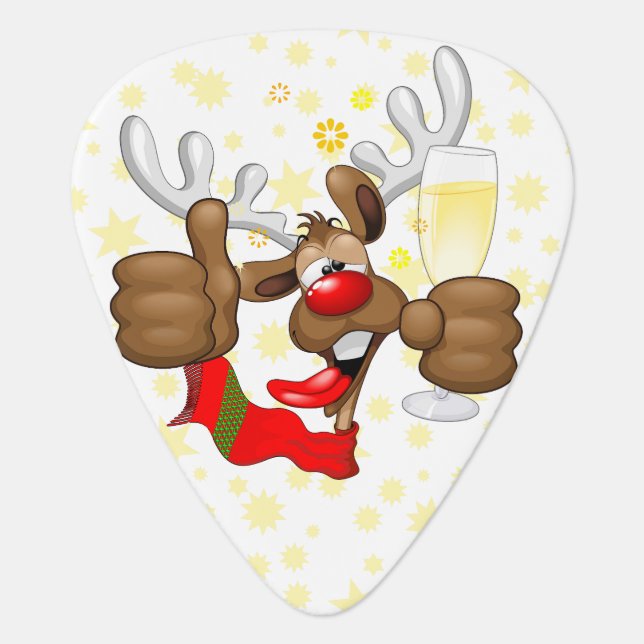 Reindeer Drunk Funny Christmas Character Guitar Pick (Front)