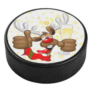 Reindeer Drunk Funny Christmas Character Hockey Puck