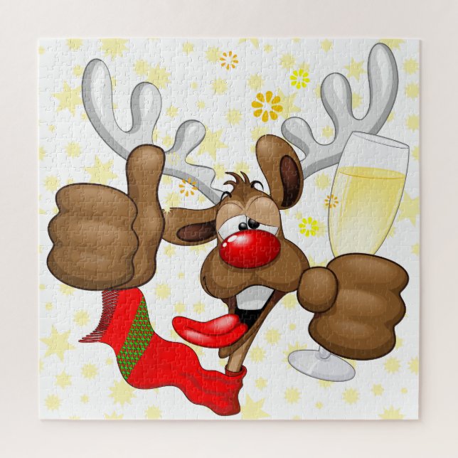 Reindeer Drunk Funny Christmas Character Jigsaw Puzzle (Vertical)