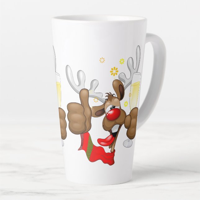 Reindeer Drunk Funny Christmas Character Latte Mug (Right Angle)