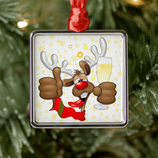 Reindeer Drunk Funny Christmas Character Metal Ornament (Tree)