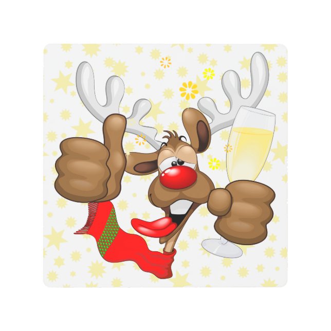 Reindeer Drunk Funny Christmas Character Metal Print (Front)