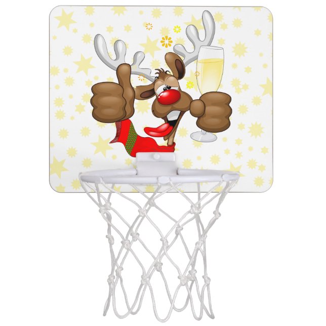 Reindeer Drunk Funny Christmas Character Mini Basketball Hoop (Front)