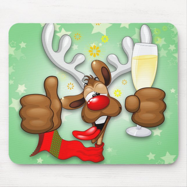 Reindeer Drunk Funny Christmas Character Mouse Pad (Front)