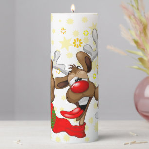 Reindeer Drunk Funny Christmas Character Pillar Candle