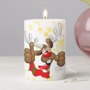 Reindeer Drunk Funny Christmas Character Pillar Candle