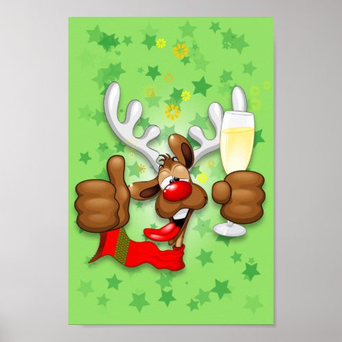 Reindeer Drunk Funny Christmas Character Poster