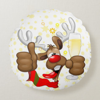 Reindeer Drunk Funny Christmas Character Round Pillow