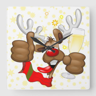 Reindeer Drunk Funny Christmas Character Square Wall Clock