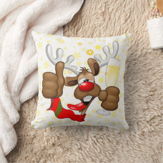 Reindeer Drunk Funny Christmas Character Throw Pillow