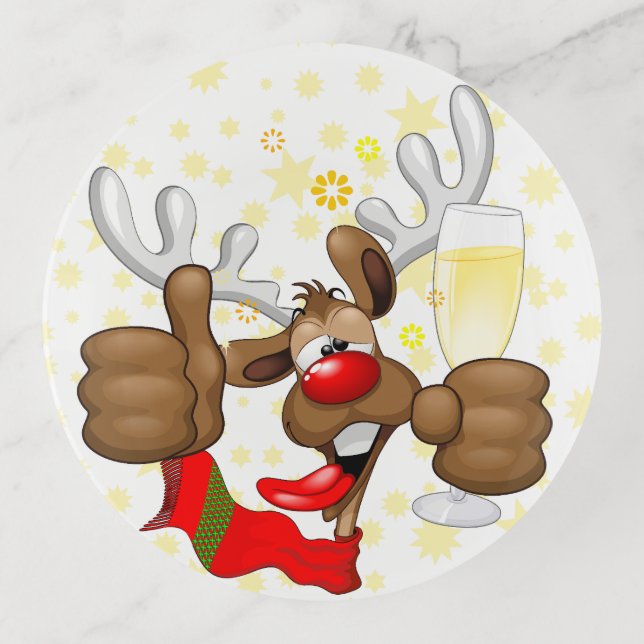 Reindeer Drunk Funny Christmas Character Trinket Tray (Front)