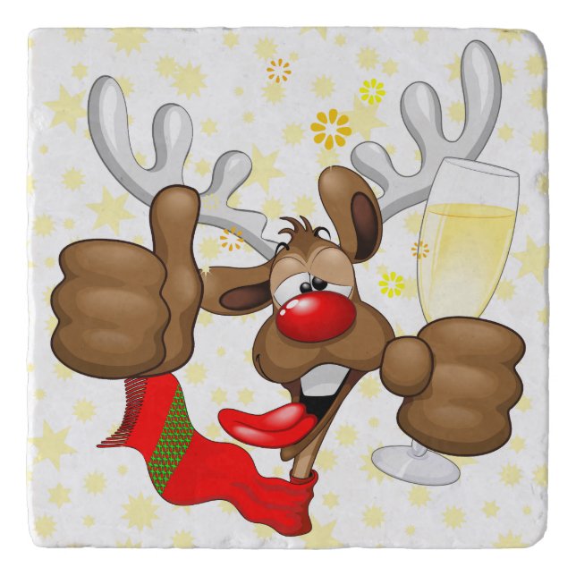 Reindeer Drunk Funny Christmas Character Trivet (Front)
