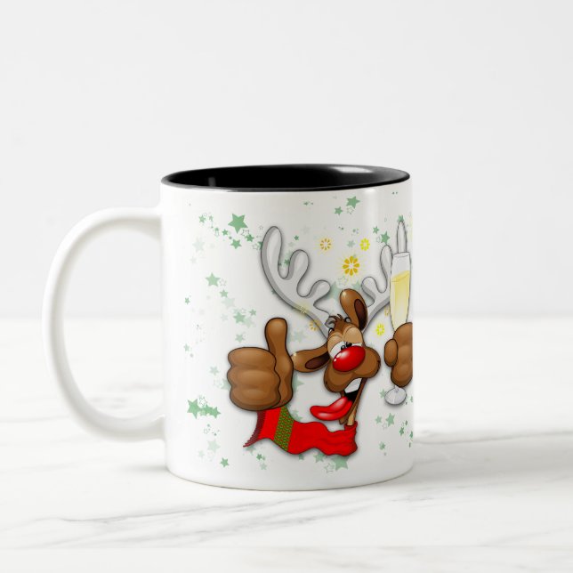 Reindeer Drunk Funny Christmas Character Two-Tone Coffee Mug (Left)